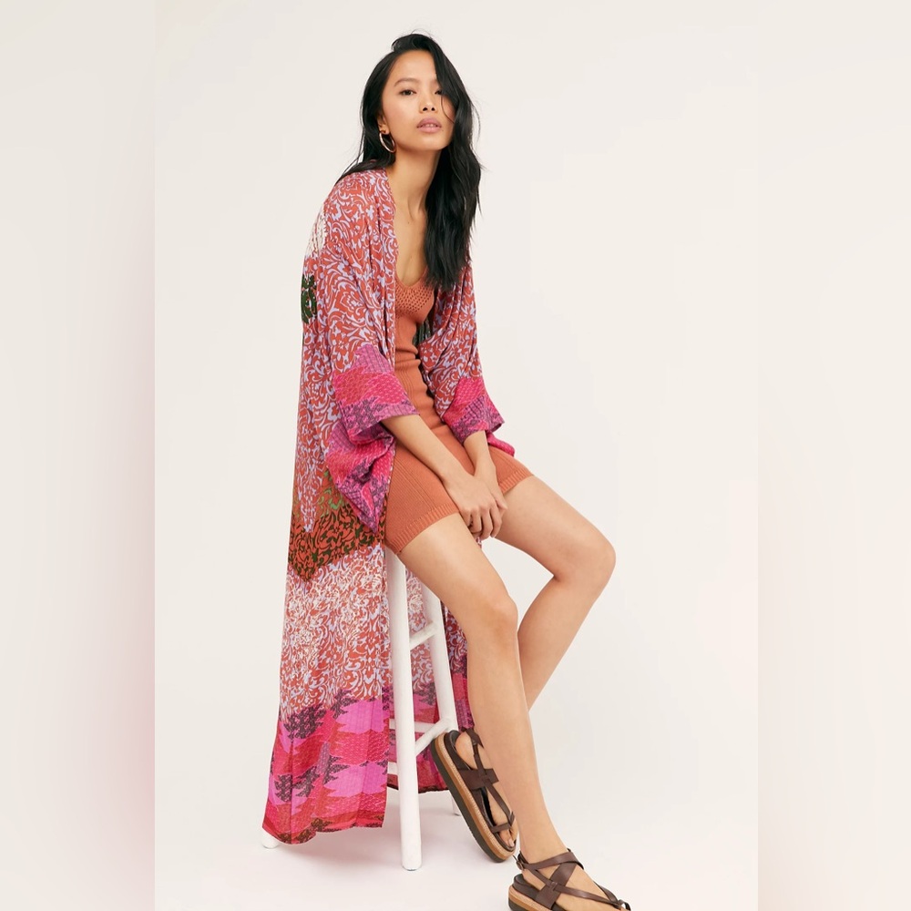 Free People Seven Wonders Maxi Kimono Pink Size OS (One Size)